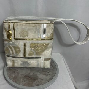 Vintage Sharif USA Cream Gold Patchwork Shoulder Bag Statement Charm Tote